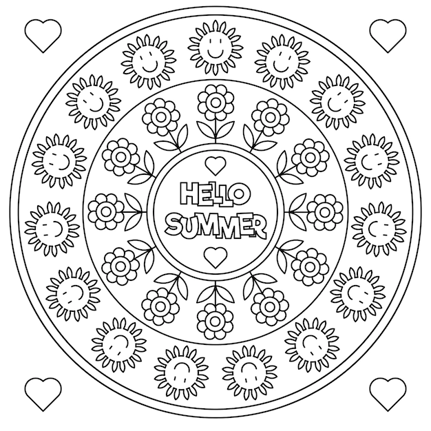 Kolorowanka okrąg kwiatów wita lato